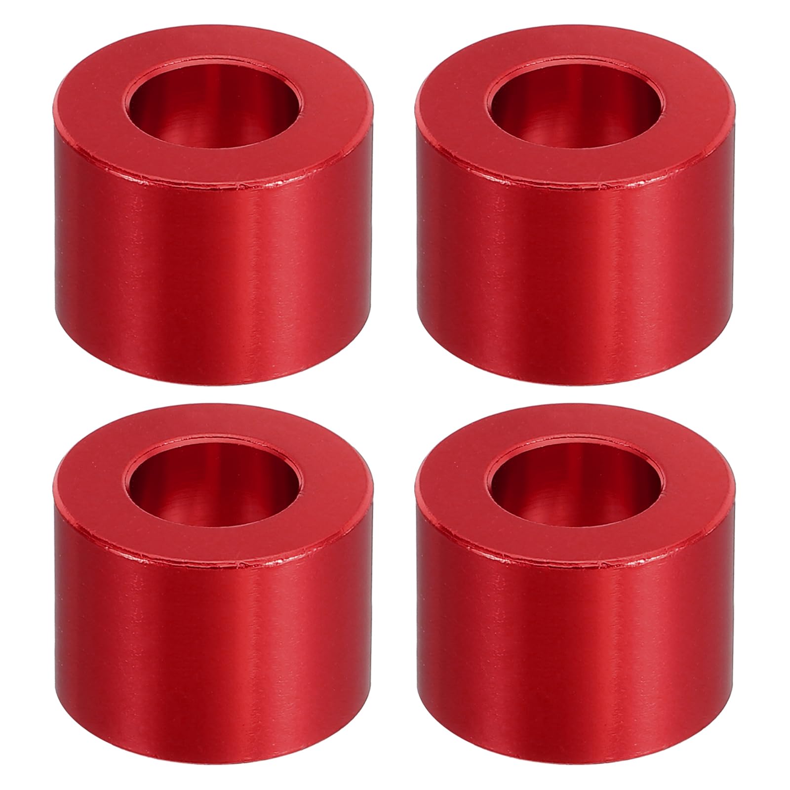 PATIKIL M10 Aluminum Spacer, 4 Pcs Metal Spacers Aluminum 10.5mm ID x 20mm OD x 15mm L Aluminum Spacer Screw Standoff Round for 2/5in or M10 Screw Bolt,Red