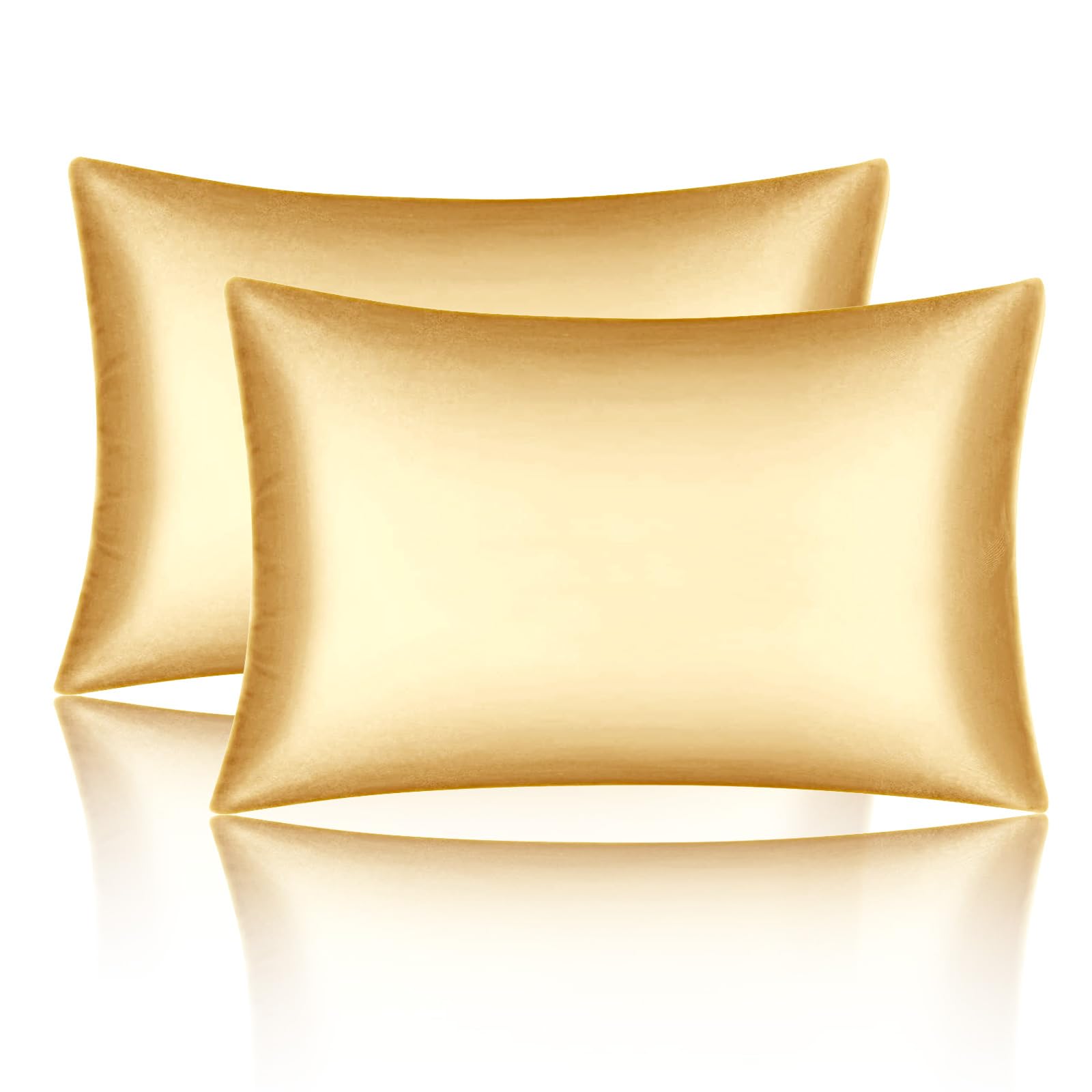 Satin Pillowcases Standard Set of 2 - Silk Soft Pillow Cases for Hair and Skin 20x26 inches,Gold Satin Pillow Covers 2 Pack with Envelope Closure for Home,School, Hotel