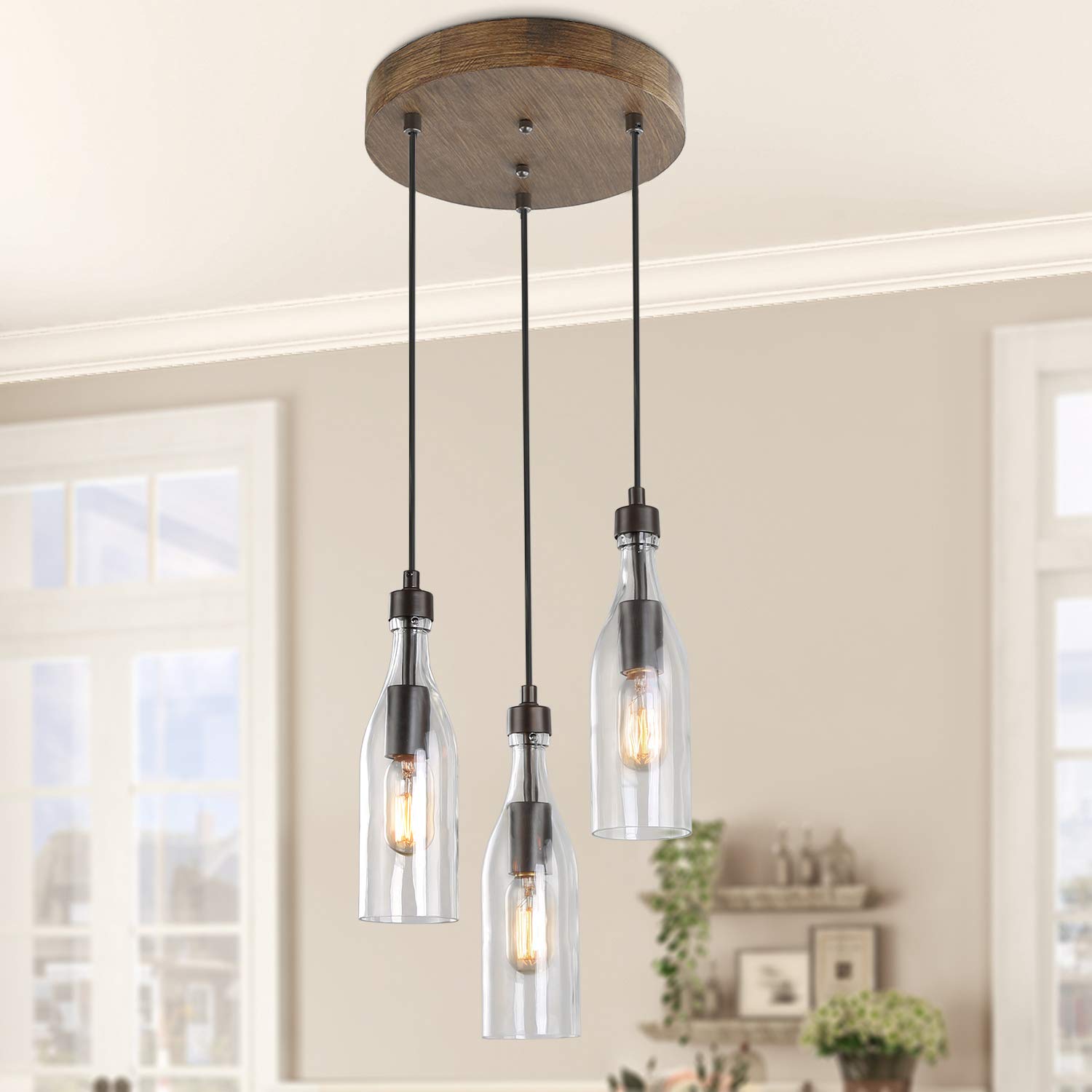 LNC Wood Kitchen Island Pendant Light 