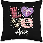 Love Aries Zodiac Sign and Love Heart For Women Throw Pillow