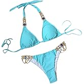 Lisa Colly Women's Swimwear Sexy Bathing Suit Crystal Diamond Bikini Halter Swimsuits