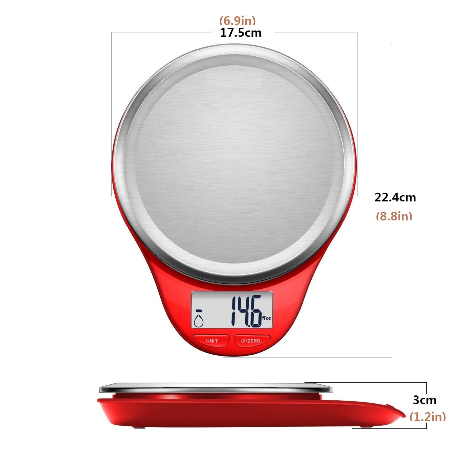 Food Scale, NUTRI FIT Kitchen Scales Digital Weight Grams and Ounces Large Stainless Steel Platform for Baking Cooking Weight Loss, High Accuracy Bread Coffee Scale, 1g Increment Tare Function, Red