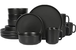 Gibson Home Zuma Stoneware Plates, Bowls, & Mugs Dinnerware Set - Matte Black, Service for Four (16pcs)
