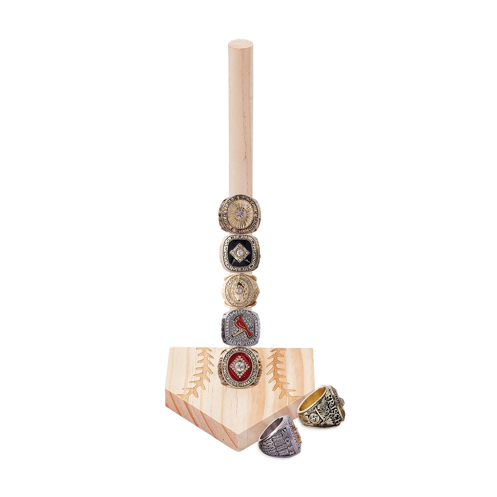 NICENEEDED Baseball Ring Holder, Stacked Ring Display Holder, Wooden Championship Ring Holder Wooden Rings Storage Stand for Championship Ring Softball Ring Storage Organizer Stand