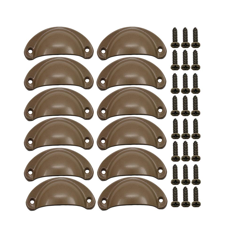BOZONLI 12 Pack Retro Metal Kitchen Cupboard Drawer Cabinet Door Handles Knobs Brown Shell Cup Pull Handle
