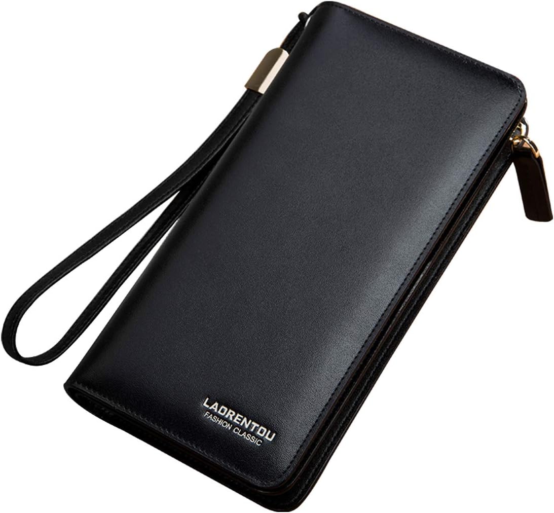 Genuine Leather Wallets for Women Zip Around Wallets with Wristband Ladies Purses with Zipper Coin Pocket