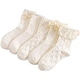 Verdusa Women's 5 Pairs Bow Lace Ruffle Ankle Socks