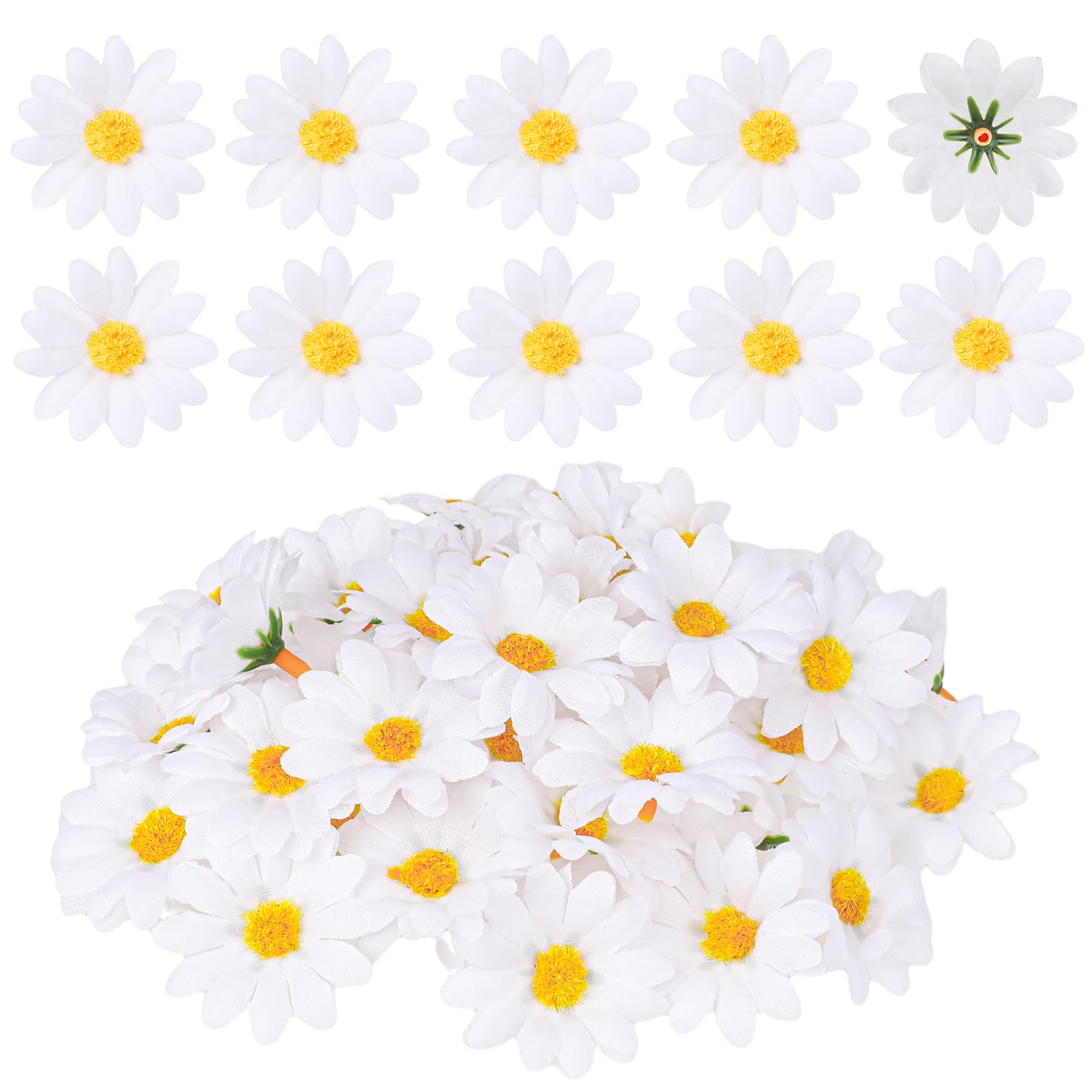Photo 1 of 100Pcs Fabric Daisy Flower Head, 1.5 Inch Artificial Gerbera Daisy Artificial Chrysanthemum Flowers Heads, White Artificial Gerbera Fake Flowers Heads, Flowers Heads for Wedding Party and DIY Craft