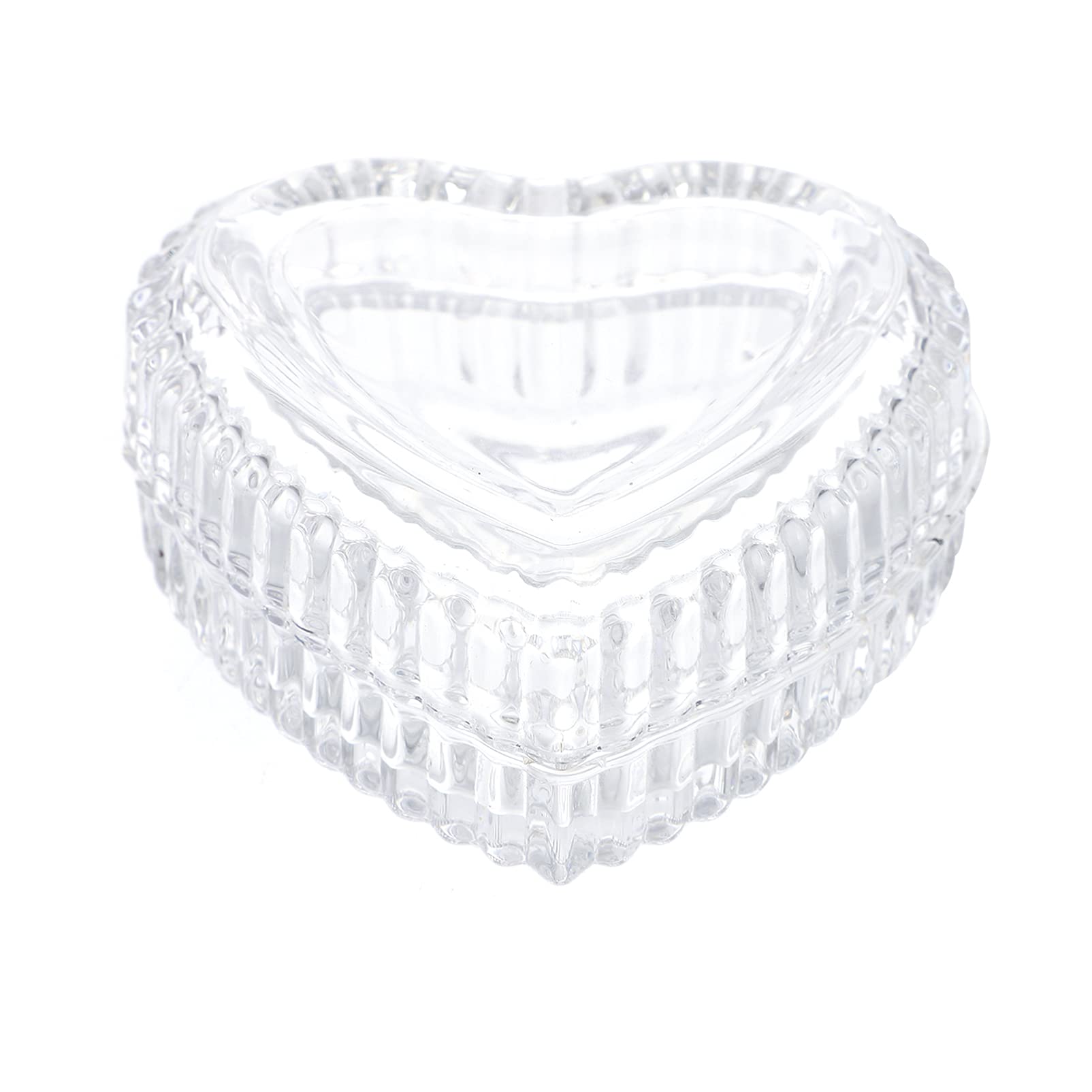 BESPORTBLE Crystal Glass Heart- Shaped Storage Box Embossed Retro Jewelry Storage Box Candy Box with Lid