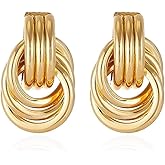 Fashion Geometric Twist Stud Earrings Chunky Metallic Knot Drop Earrings for Women Charm Jewelry Gold Irregular Circle Earrings for Friends Gifts