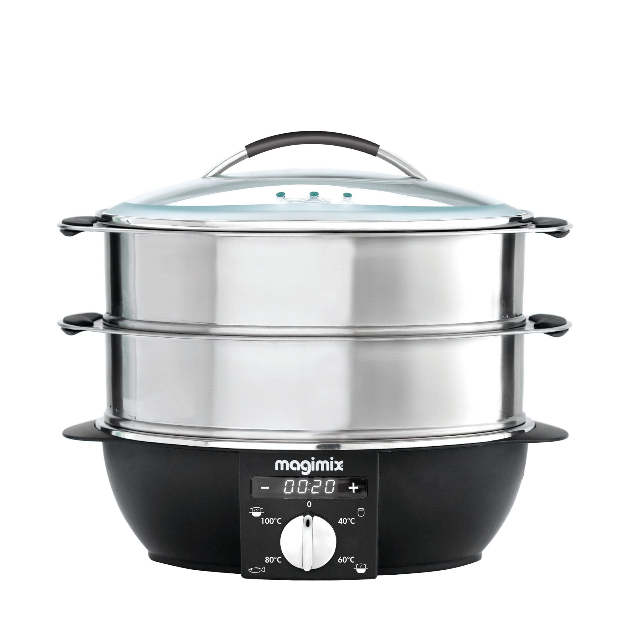 Magimix Multifunctional Electric Food Steamer - 2 Stainless Steel Tiers & Removeable Base, 12.2L Cooking Capacity, Digital Display - Gently Steam Fish, Meats, Rice And Vegetables To Perfection