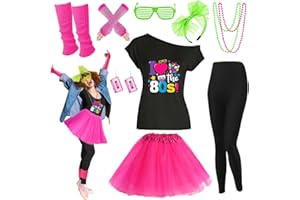 Xintorch 80s Costume Accessories Women T Shirt Leggings Tutu Skirt Headband Necklaces Gloves Leg Warmer