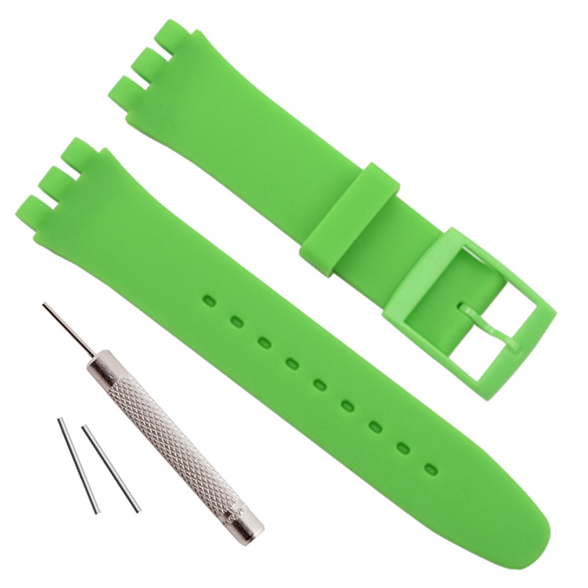 Replacement Waterproof Silicone Rubber Watch Strap Watch Band for Swatch (17mm 19mm 20mm) (17mm, Green)