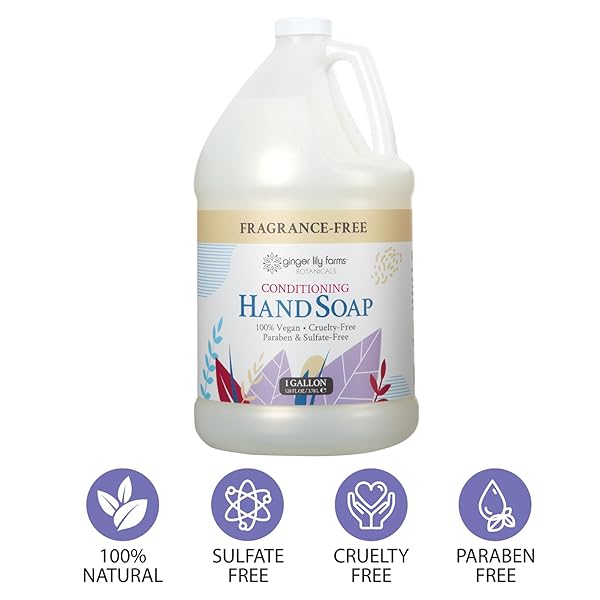 GINGER LILY FARMS BOTANICALS ALL-PURPOSE LIQUID HAND SOAP REFILL, FRAGRANCE FREE, 100% VEGAN & CRUELTY-FREE, 1 GALLON