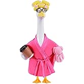 Lady Porch Goose Outfits,Bathrobe Porch Goose Statue Costume with Curlers Reading Glasses Coffee Cup Towel,Cute Goose Clothes for 23-Inch Cement or Plastic Statue,Lawn Yard Garden Patio Decor(Pink)