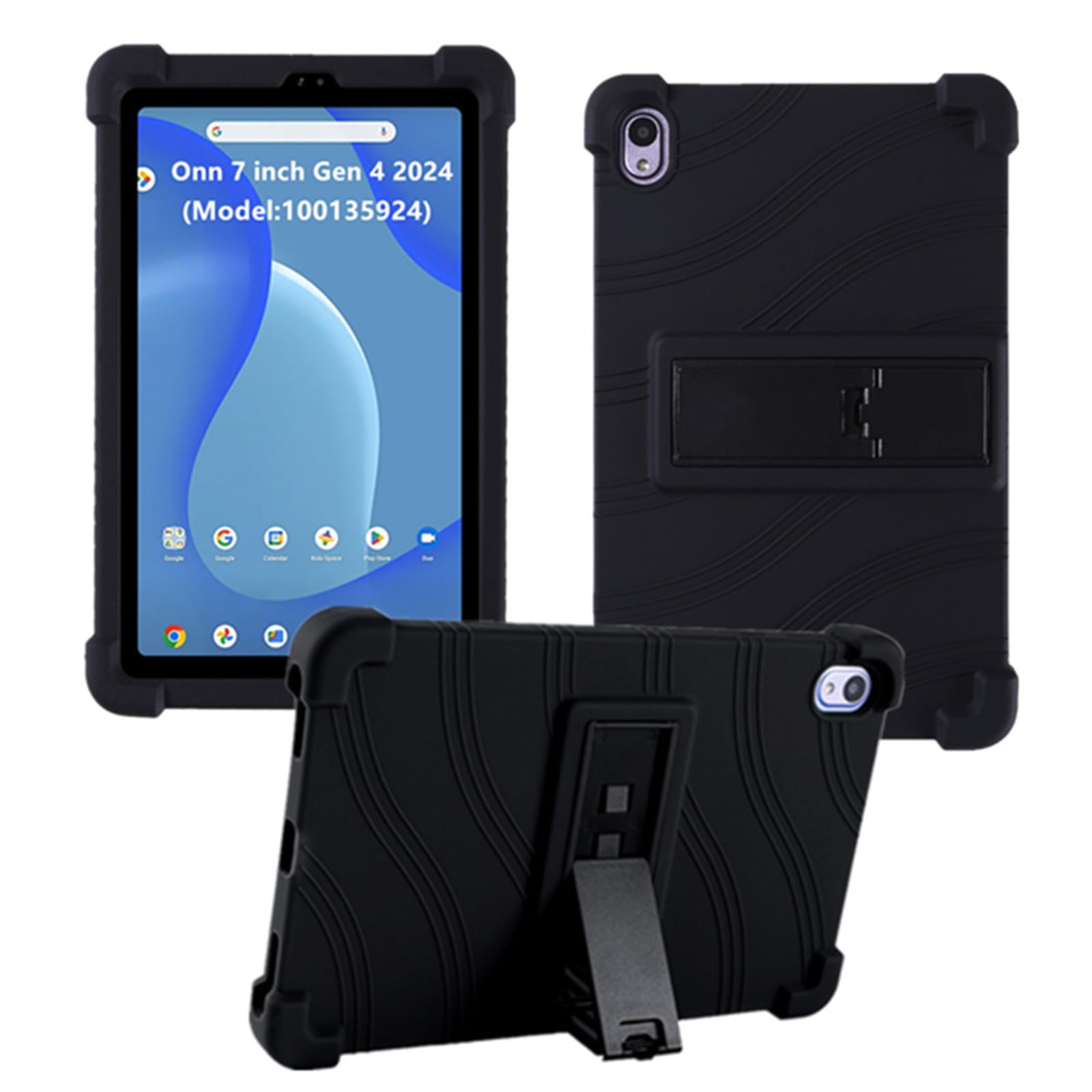 Photo 1 of HminSen Case for Walmart Onn 7 inch Tablet 2024 Model (100135924), Kids Friendly Soft Silicone Adjustable Stand Cover for Onn 7 inch Gen 4 2024 Tablet Case (Black)