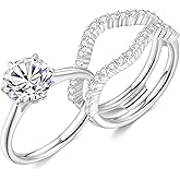 Moissanite Wedding Ring Set for Women, 2CT D Color VVS1 Bridal Set Wedding Bands S925 Sterling Silver with 18K White Gold Plated Engagement Anniversary Rings for Her