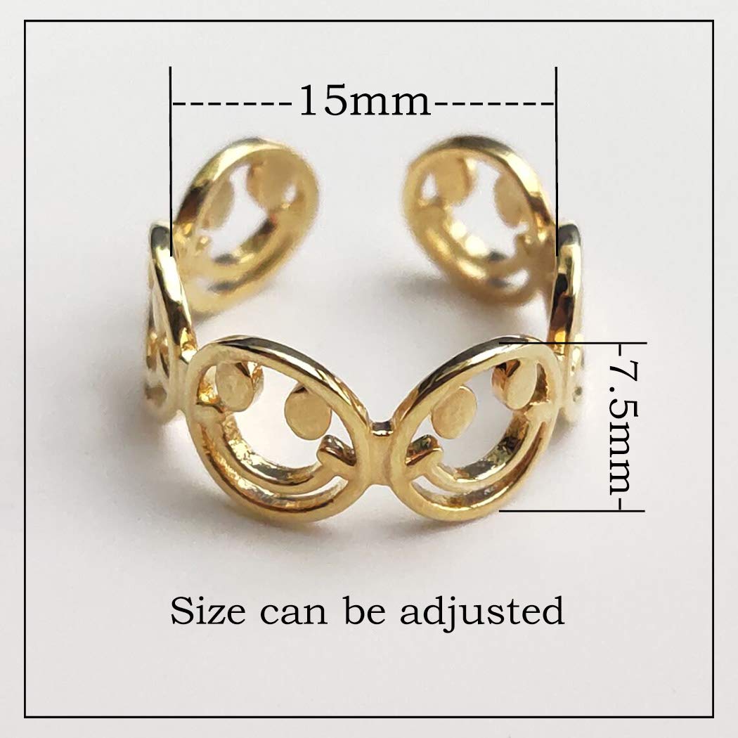 Flosy Smiley Face Ring Lucky Smiling Face Band Ring Cute Open Statement Ring Adjustable for Women and Men (Gold): Clothing