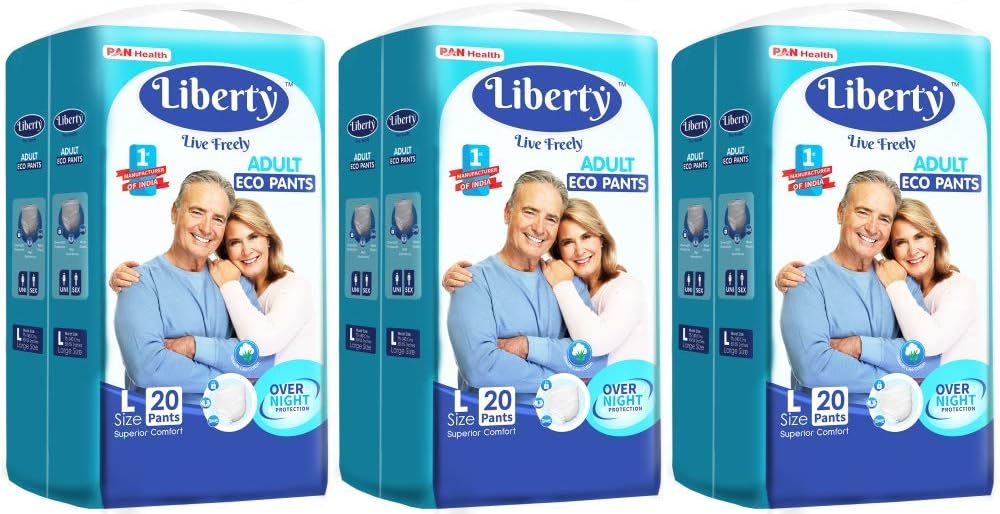 Liberty Eco Adult Diaper Pants Unisex, Large 3x20 Pcs, Waist Size (75