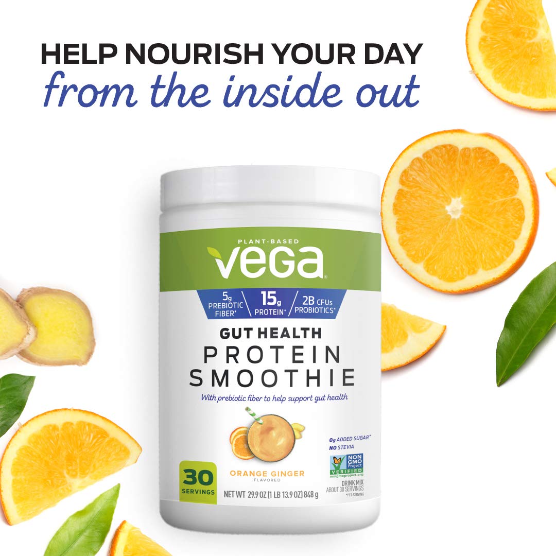 Vega Gut Health Protein Smoothie Orange Ginger Flavored Drink Mix Net Wt 29.9 Ounce: Grocery & Gourmet Food