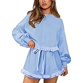 MIYIEONZ Womens 2 Piece Set Crewneck Sweatshirt Ruffle short Sets Fall Fashion cute tennis Matching Lounge Outfits
