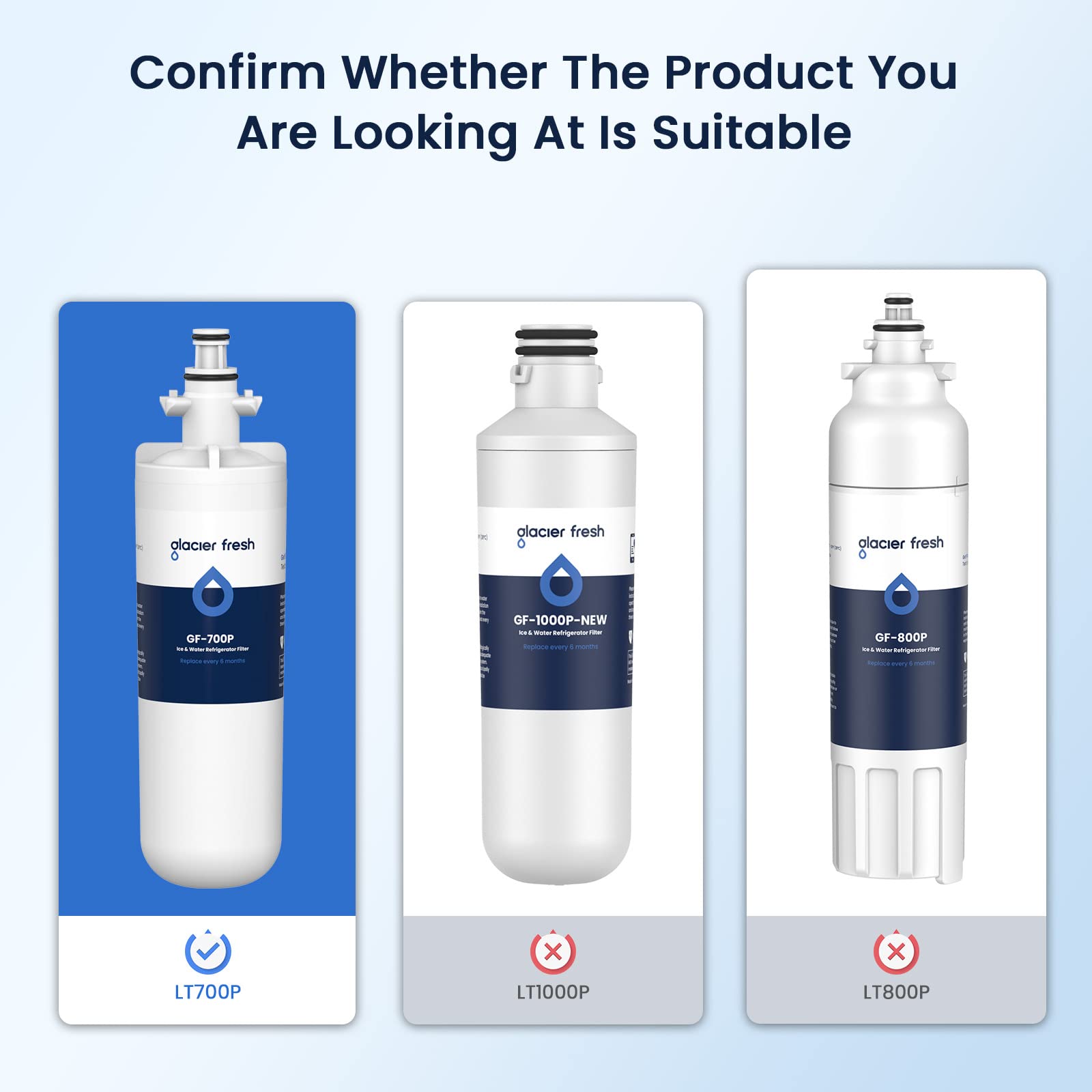 GLACIER FRESH for LG LT700P Refrigerator Water Filter, Replacement for LT700PC, ADQ36006101, ADQ36006102, RWF1200A, Kenmore 9690, AGF80300801, LFXC24726S, LMXS27626S and LT120F Air Filters, 3 Packs