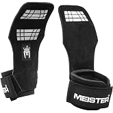 Meister Elite Leather Weight Lifting Grips w/Gel Padding (Pair) | Triple-layer cowhide construction, ergonomic grip &amp; wrist support for deadlifts, rows, pull-ups, and heavy lifting