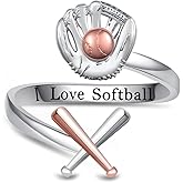 Fuguangju Softball Rings 925 Sterling Silver Adustable Softball Rings Sport Jewelry Gifts for Women