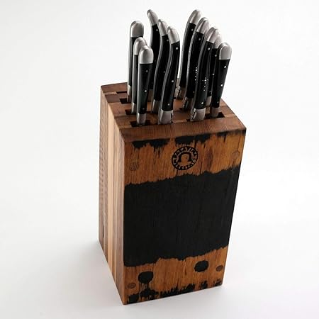 exklusiver, handgefertigter Besteck-Block/Messerblock, bestückt mit 6 Forge de Laguiole Tafelbestecken (Messer+Gabel), Olive 