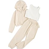 Floerns Girls Cute Preppy 3 Piece Outfits Clothes Tank Top Sweatpants Set with Sweatshirt Hoodie