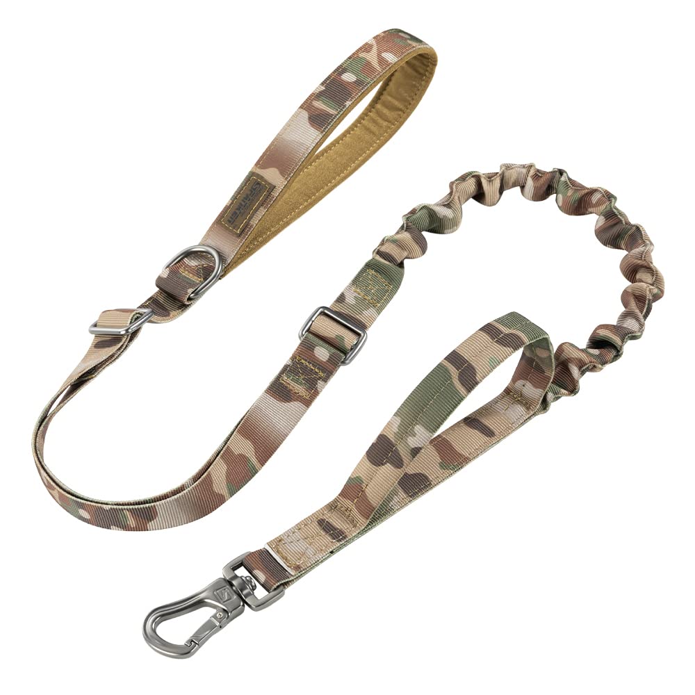 EXCELLENT ELITE SPANKER Tactical Leash Heavy Duty 5-6FT Adjustable No Pull Military Bungee Dog Leash Elastic Leads Rope with 2 Padded Control Handle for Medium Large X-Large Dog(MCP)