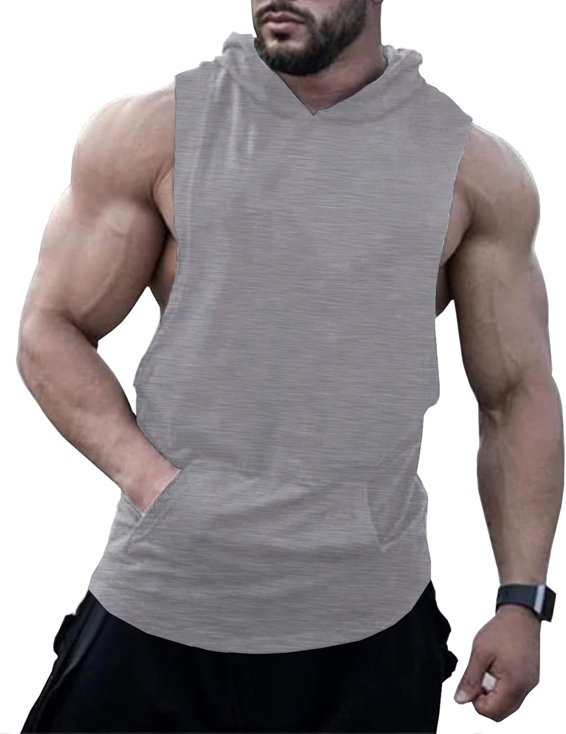 URRU Men's Hooded Tank Tops Workout Sleeveless Muscle Shirt with Kanga Pocket S-XXL: Clothing