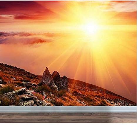 Amazon Co Jp 防水 取り外し可能なカスタム壁紙日の出太陽眩しい背景壁カスタム壁紙hd 3d壁画リビングルームの寝室の壁紙 120x100cm ホーム キッチン