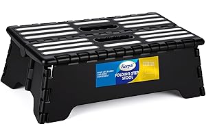 Korpai 5" Folding Step Stool for Adults and Kids 15-Inch Extra Wide Stool Holds Up to 300 lbs,Non-Slip Folding Stools with Handle,Compact Plastic Foldable Step Stool for Bathroom,Kitchen,ect, Black