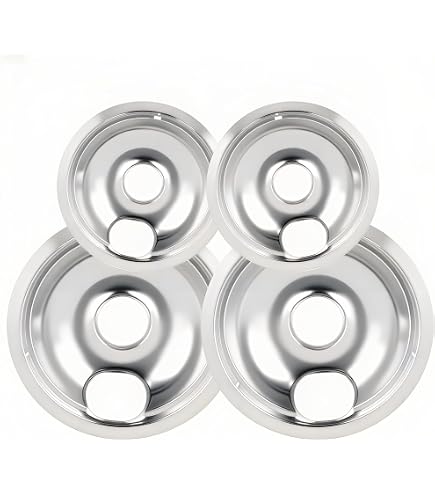 4 Pack Electric Stove Drip Pans, Chrome Stove Drip Pans Replacement Compatible For Most Plug-in Electric Ranges Includes 2 6-Inch And 2 8-Inch Drip Bowl