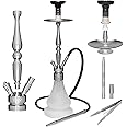 VooV Classix Premium Hookah Set Nargileh - Portable Hookah with Everything Included, Ideal for Shisha Lovers - Small, Tall, Compact Design (Silver)