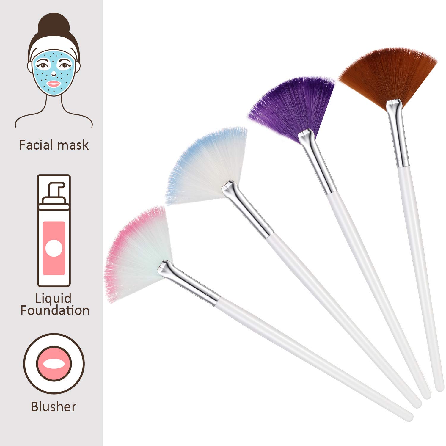 16 Pieces Fan Mask Brush Fan Applicator Long Handle Makeup Brush Facial Brushes Cosmetic Tools, 4 Colors: Beauty