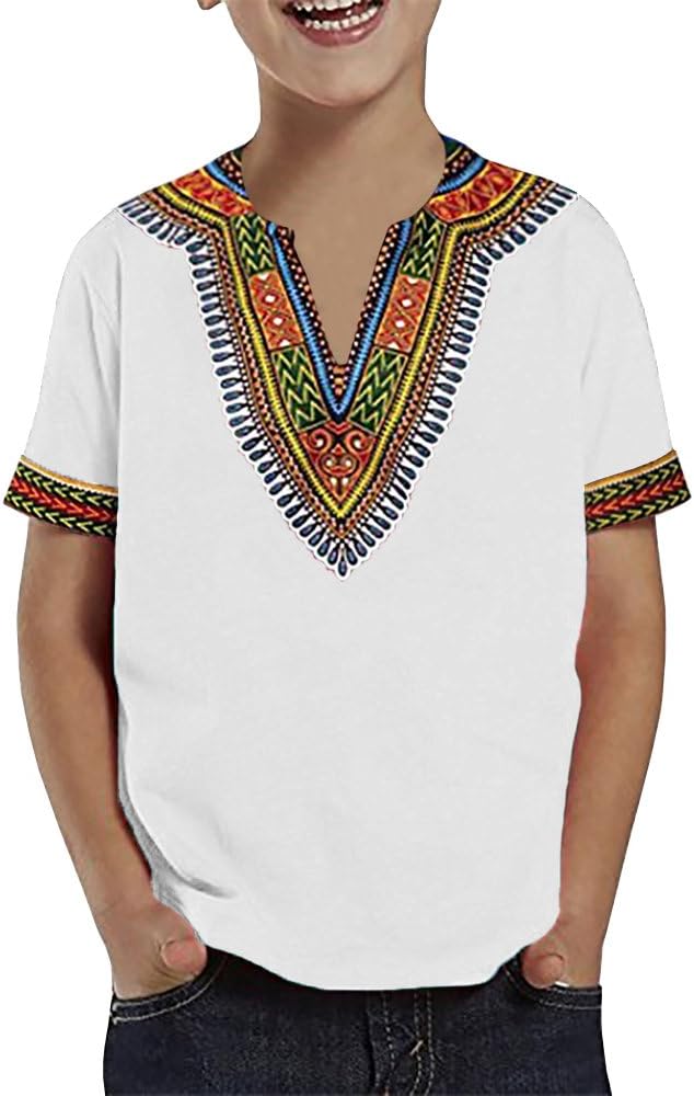 Inorin Boys African Dashiki Caftan Tee Short Sleeve V Neck Print T Shirt Tops