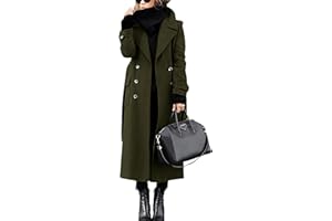 chouyatou Women's Winter Double Breasted Wool Coat Business Casual Long Winter Pea Coat with Belt