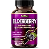 GriMed Elderberry 21,900mg - X15 Power with Zinc, Vitamin C, Quercetin, Bromelain - Immune Booster, Anti-Aging Properties (150 Count (Pack of 1))