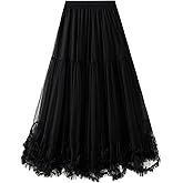 Flygo Women's Maxi Tulle Skirt Long Tiered A Line Mesh Tutu Fairy High Elastic Waist Pleated Layered Skirts