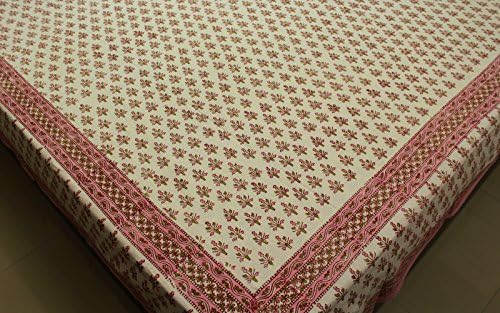 Cotton California King Large Size Hand Block Print Bedspreads Bed Throw Floral Stamp Printed White Pink Ethnic Bedding Sheets 104 x 114 Inches