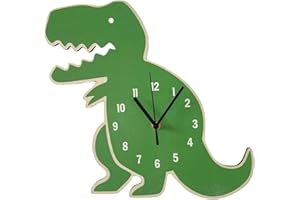 BYNNIX Boys Rooms Wall Clock Cartoon Dinosaur Clock Children Bedroom Decorations Wooden Silents Mute Clock Birthday Gift Cartoon Wall Clock for Kids Rooms