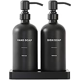 Prus Waso Matte Black Soap Dispenser Set, Kitchen Soap Dispenser Set with Black Stainless Steel Pump, Perfect for Kitchen Decor and Accessories. (Black)