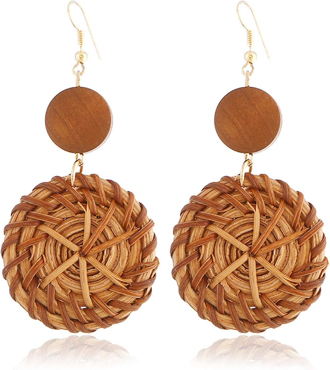 Dark Area Rattan Earrings for Women Handmade Straw Wicker Braid Drop