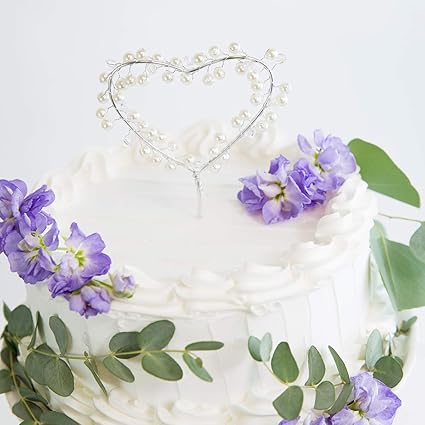 Avafort Heart Wand Cake Topper Cake Topper Handmade White Pearl