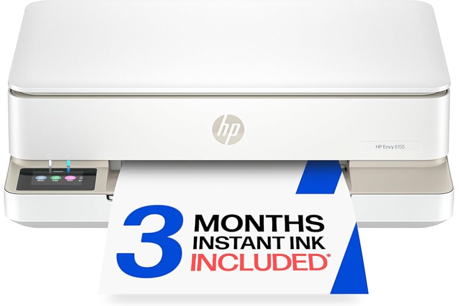HP Envy 6155 Wireless All-in-One Color Inkjet Printer, Print, Scan, Copy, Duplex Printing Best-for-Home, 3 Month Trial of Instant Ink Included, AI-Capable (C2WR7A) Portobello