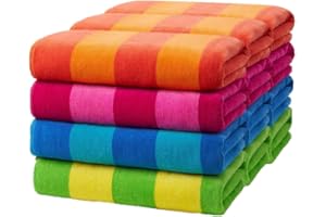 BEN KAUFMAN SALES CO KAUFMAN - Soft Oversized Beach Towels in Bulk | 30" x 60" Velour Striped Beach Towels | Absorbent, Quick-Drying | 100% Cotton Thick Beach Towels (12 Pack)