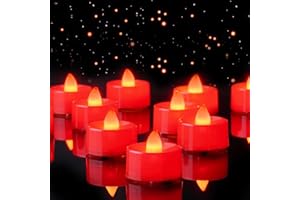 Amagic Red LED Tea Lights Candles, 24 Pack Battery Operated Flameless Tea Lights, Long Lasting Colored Tealights Candles for Halloween and Christmas, Holiday Decor, Theme Party, Wedding Table Decor