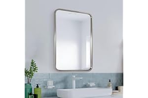 ANDY STAR Mirrors for Wall, 20x28’’ Brushed Nickel Bathroom Mirror, Rounded Rectangle Mirrors for Vanity, Anti-Rust SUS304, Tube Metal Frame, 1’’ Deep Wall Mounted Vertically/Horizontal
